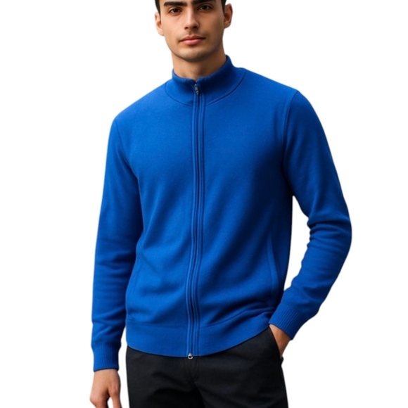 Banana Republic blue merino wool blend full zip front Cardigan elbow patches M - Picture 1 of 8